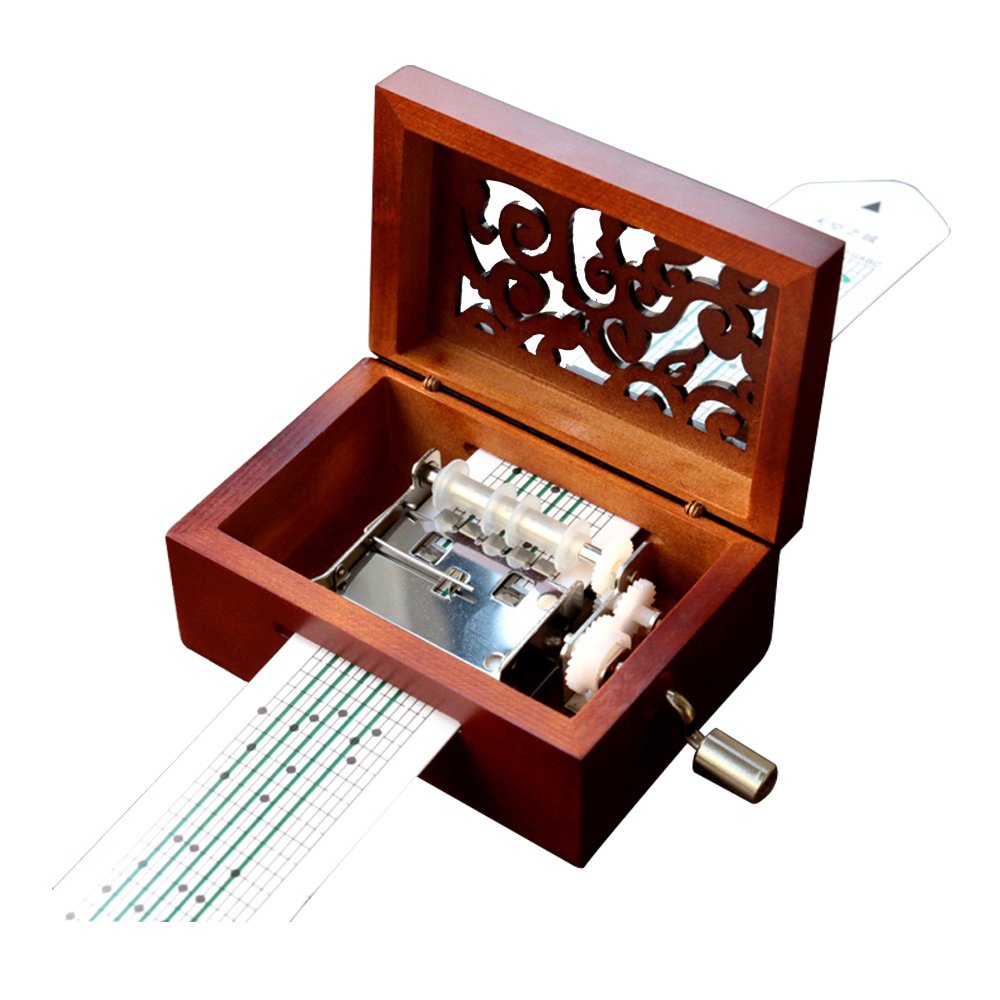 Youtang Vintage Carved Wood 15 Note Mechanism Musical Box Handcrank Music Box Gift