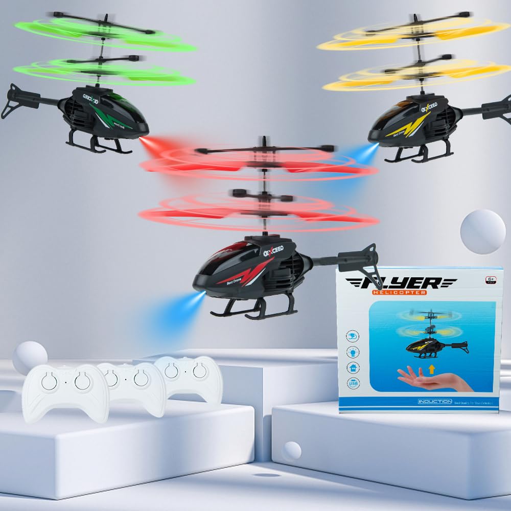 RC Helicopter, Remote Control Helicopter Toy for Kids with 10Mins Flight, Gesture Sensing Indoor Flying Helicopter Toys,3 Pack RC Airplane for Kids with Light,Birthday Gifts for Boys and Girls