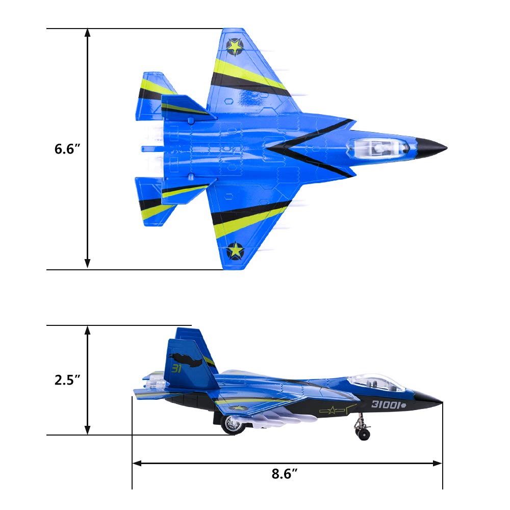 HSOMiD Alloy Planes/Airplane/Aircraft Toy with Pull Back Stealth Bombers and Fighter Planes Black (Blue)