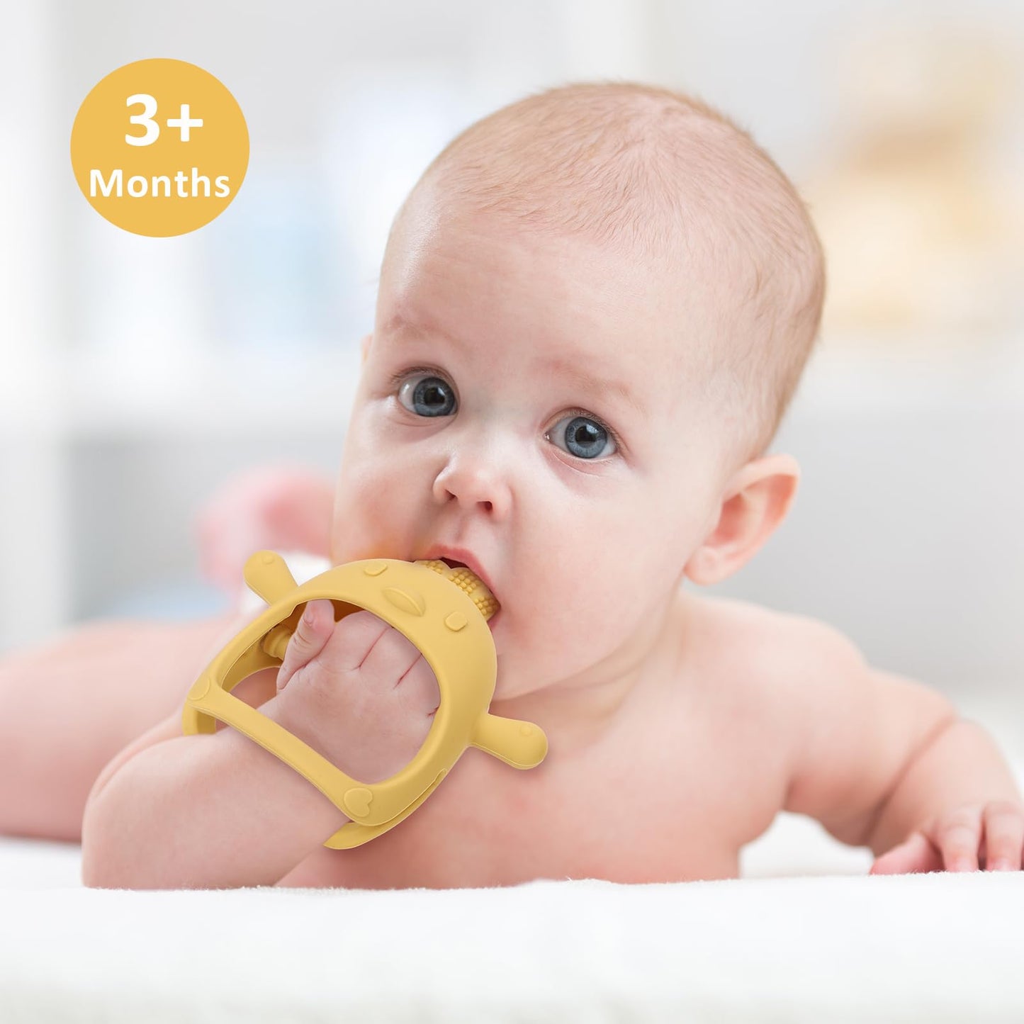 Socub 3 Pack Silicone Baby Teether Toys for Infants 3+ Months, BPA Free Anti-Drop Silicone Mitten Teething Toy for Soothing Sore Gums, Baby Chew Toys for Sucking Needs, Rose Pink,Dark Pink,Beige