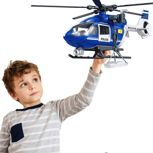 STOULKD Toys for 2 3 4 5 6 7 Year - Olds, 13" Blue - and - White Police Helicopter Toy - Interactive Lights, Siren Sounds & Openable Doors, Great Gift for Boys & Girls
