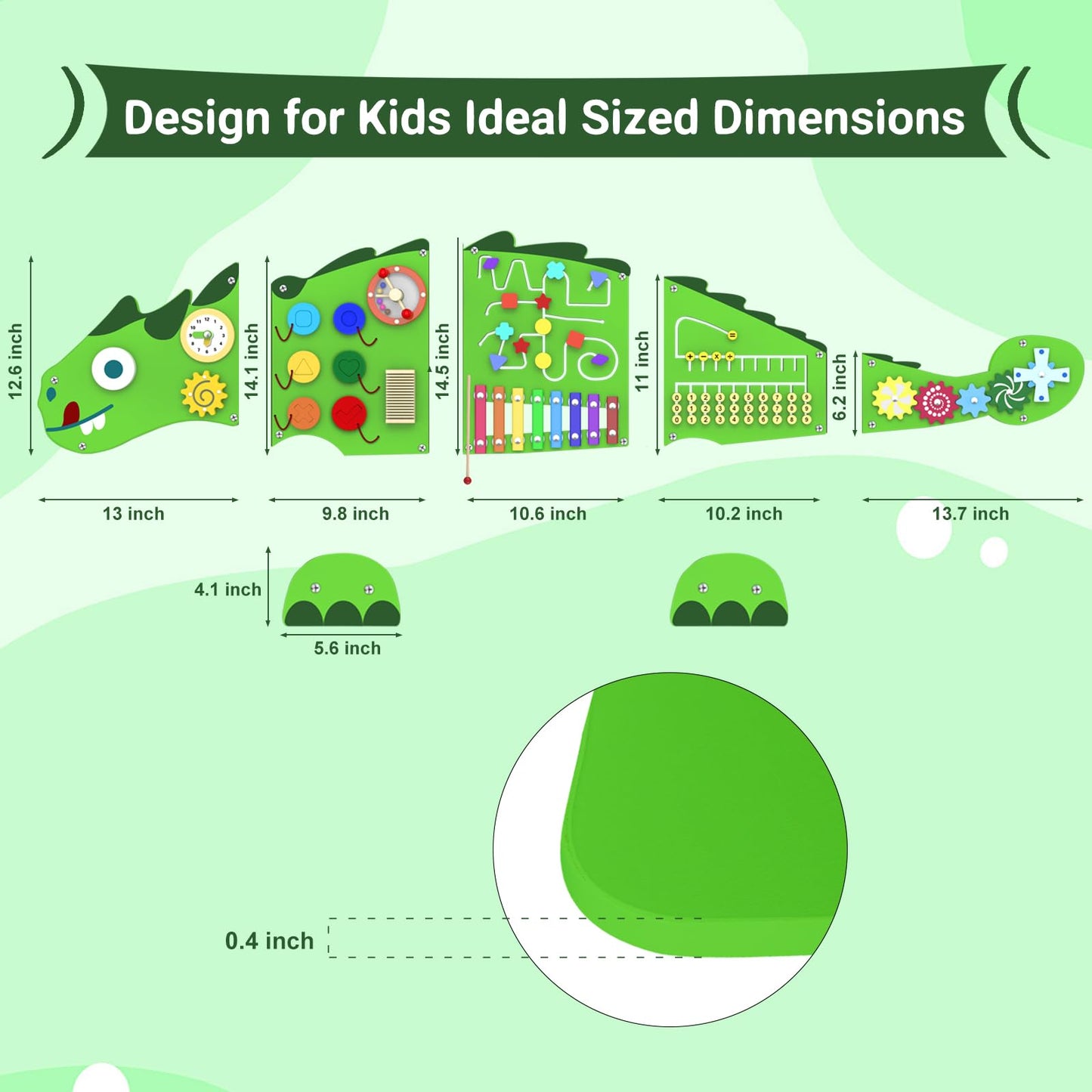 Sinpedex Activity Wall Panels for Kids: Dinosaur Sensory Wall Board for 3+ Years with 10 Activities - Wooden Decor for Toddler Playrooms Bedrooms Daycares