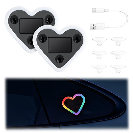 iFunyLED Car LED Interior Lights, Heart-Shaped Ambient Light for Windows, 8 Lighting Modes, Charging Through Type-c and Solar Energy, Car Decorations for Women Men, Pack of 2, (Multicolor)