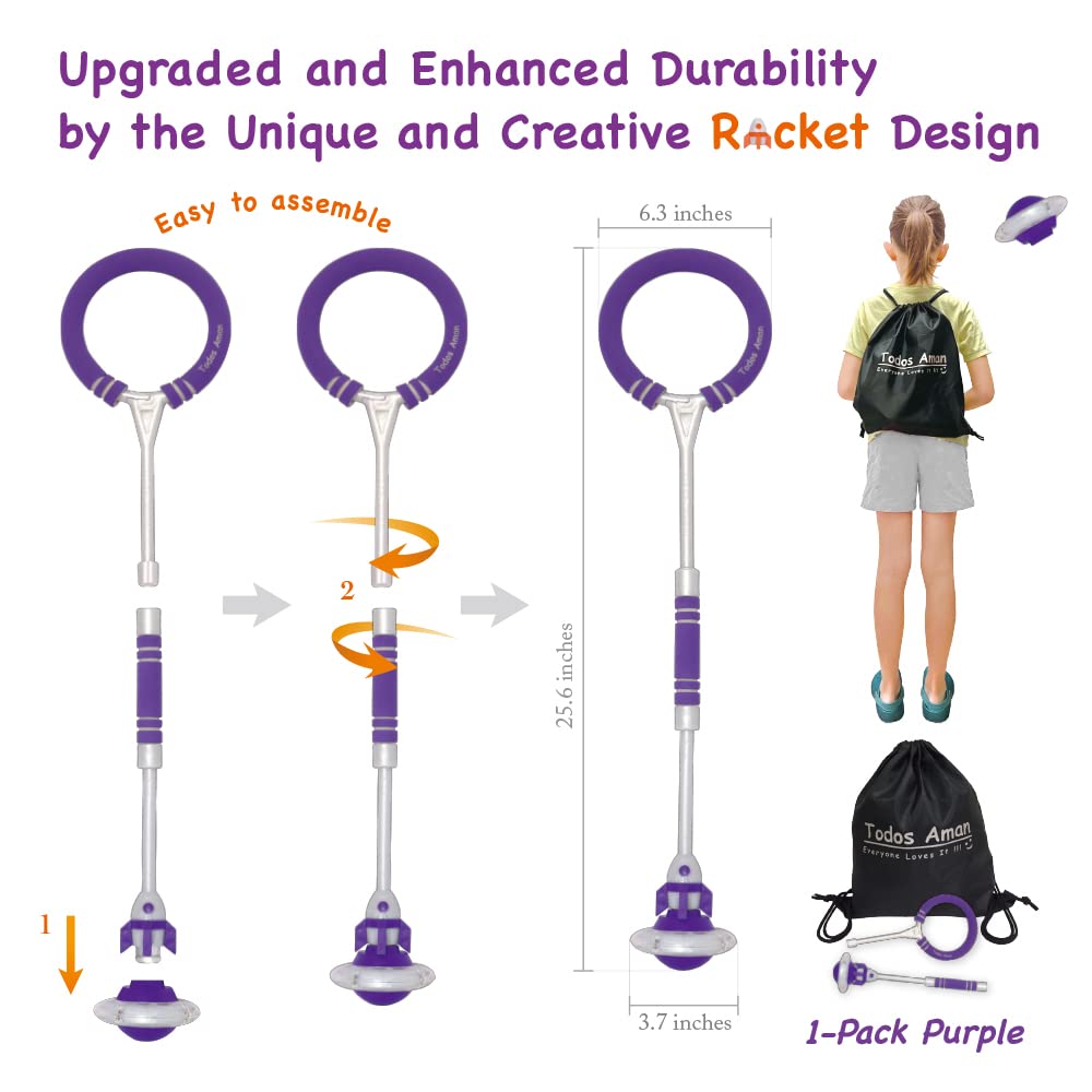 Rocket Flashing LED Ankle Skip Fun Cool Jumping Gift for Ages 5 6 7 8 9 10+ Kids NO Battery Charging Needed Family Exercise Fitness Coordination Balance Extra Energy Burning (Purple, 1-Pack)