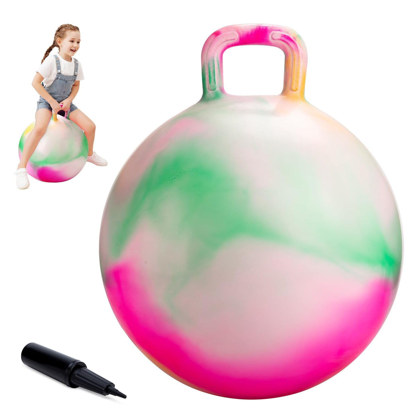 ZOOJOY Hopper Ball for Kids, 18 Inch Bouncy Ball with Handle, Inflatable Clouds Girl Toys for Indoor Outdoor Active Play with Pump, Balance Hopping Gifts for Boys Girls 3-8 Yr Old