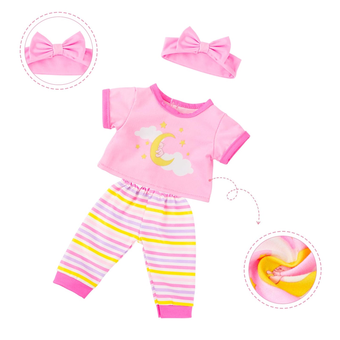18INDC 3 Sets 14-18 Inch Baby Doll Clothes Outfit 6-Piece Set Bundle - Includes Baby Dolls Outfits Dress Headband Tops and Pants Pajamas for 43cm New Born Baby Dolls