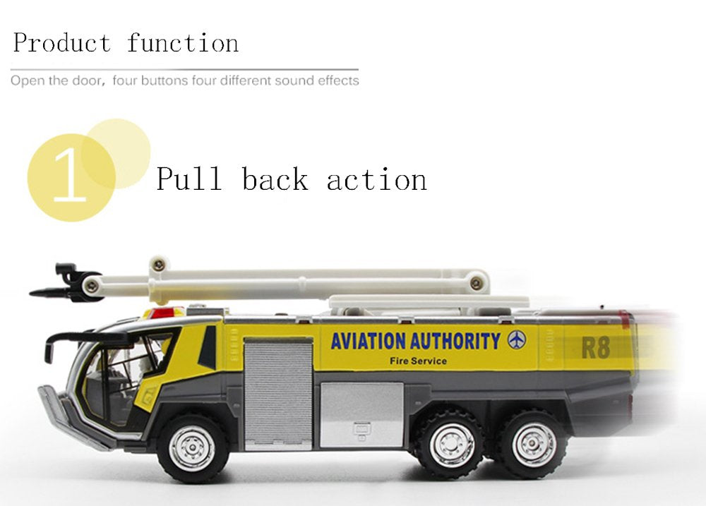 Ailejia Airport Fire Trucks Toy for Boys Fire Engine Toys Fire Engine Pullback Friction Toy Airport Rescue Diecast Vehicle Model (Yellow)