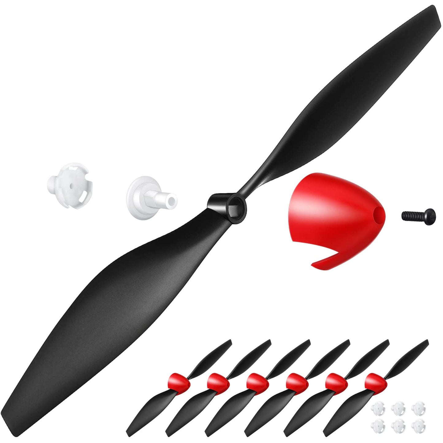 Riakrum 6 Sets Spare Rc Plane Propellers Airplane Carbon Fiber Nose Cone Compatible with Tr-p51 Rc Plane 4 Channel Remote Control Airplane with Propeller Savers and Adapter
