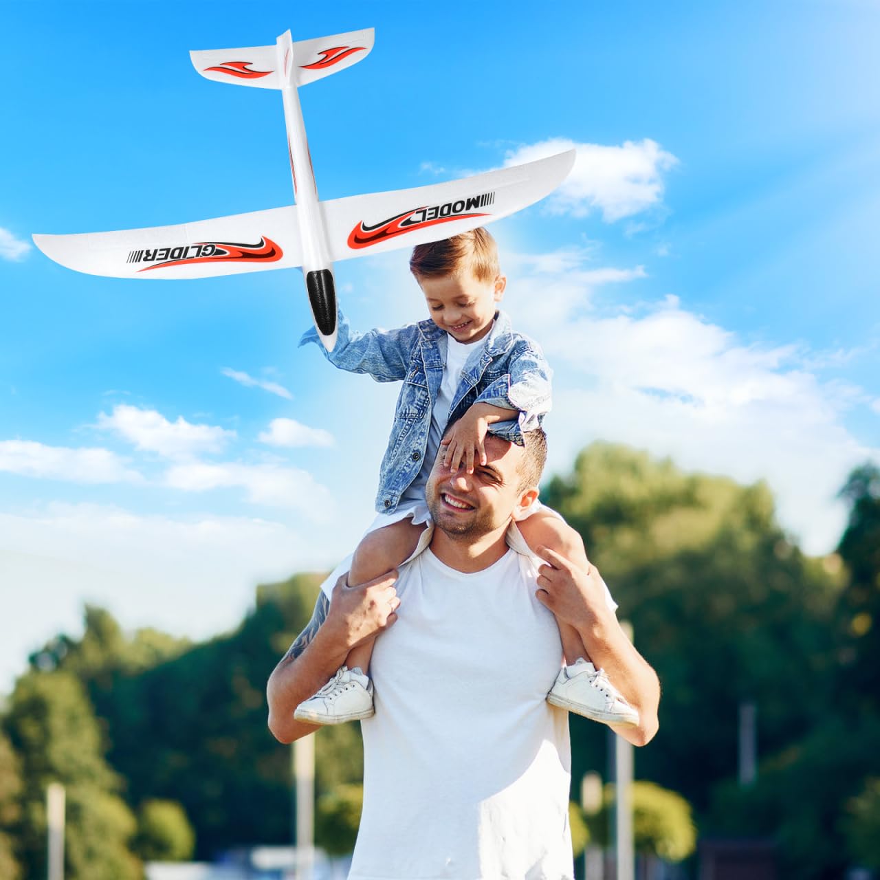 NUOBESTY 2 Pack Airplane, 39" Large Throwing Glider Plane Toy 2 Flight Modes Foam Glider Airplane for Kids Flying Plane Toys for Boys, Girls to Outdoor Play, Birthday Party Favor