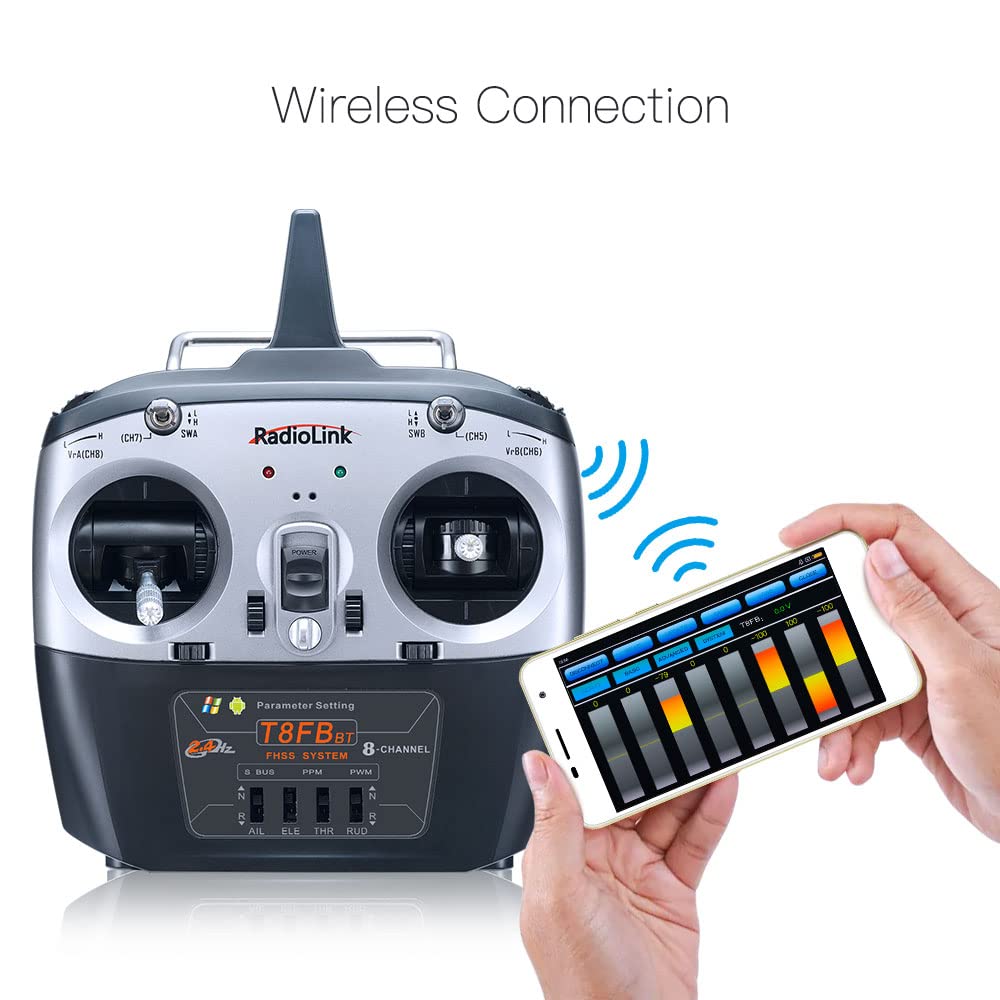 Radiolink T8FB 8 Channels 2.4GHz RC Remote Transmitter and R8EF Receiver APP Parameter Setup Dual Stick Controller for RC Airplane Aircraft Boat Car and More(Mode 2)