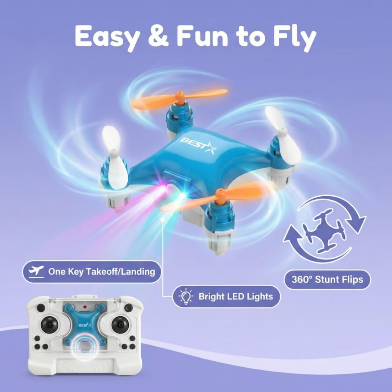 Mini Drone for Kids, Indoor Portable Nano Quadcopter with Altitude Hold, LED Lights, 3D Flips, Easy to Fly Toy Gift for Boys Girls (blue-No camera)