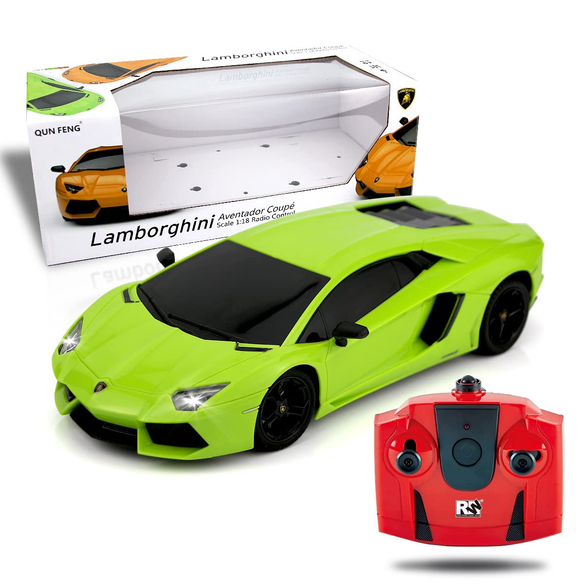QUN FENG RC Car 1:18 Lamborghini Aventador 2.4G Radio Remote Control Cars Electric Car Sport Racing Hobby Toy Car Grade Licensed Model Vehicle for Kids, Green