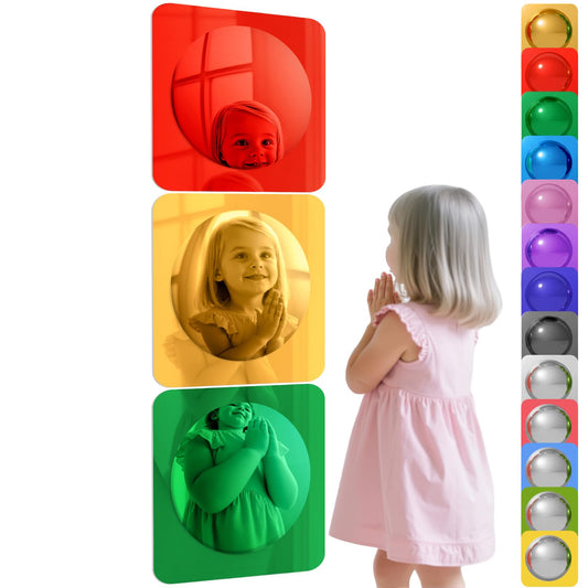 Geiserailie 3 Pcs Sensory Wall Mirror Acrylic Bubble Mirror Toys for Calming Corner Items - Sensory Room Have Visual, Tactile Stimulation (10 x 10 Inch,Red,Yellow,Green)