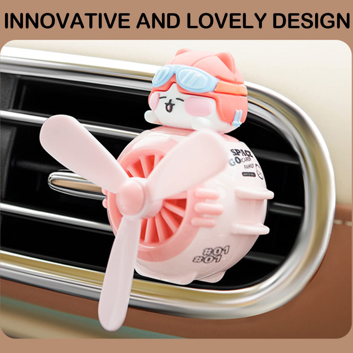 DUHKHAS 2 Pieces Car Air Fresheners, Cute Bear Pilot Car Diffuser, Propeller Air Outlet Vent Fresheners, Automotive Interiors Vent Decoration (Cat+Duck)