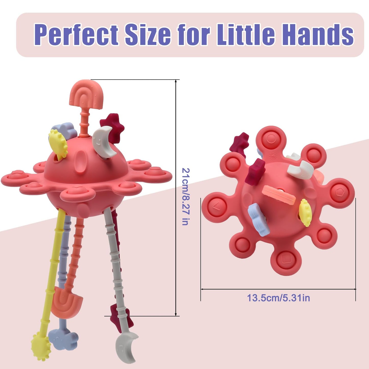 Silicone Baby Sensory Pull String Toy for 18+ Months, Montessori Toys for Toddlers, Sensory Activity Travel Toy for Airplane Car Seat Stroller, Fine Motor Skills Early Learning Gift (Peach Pink)