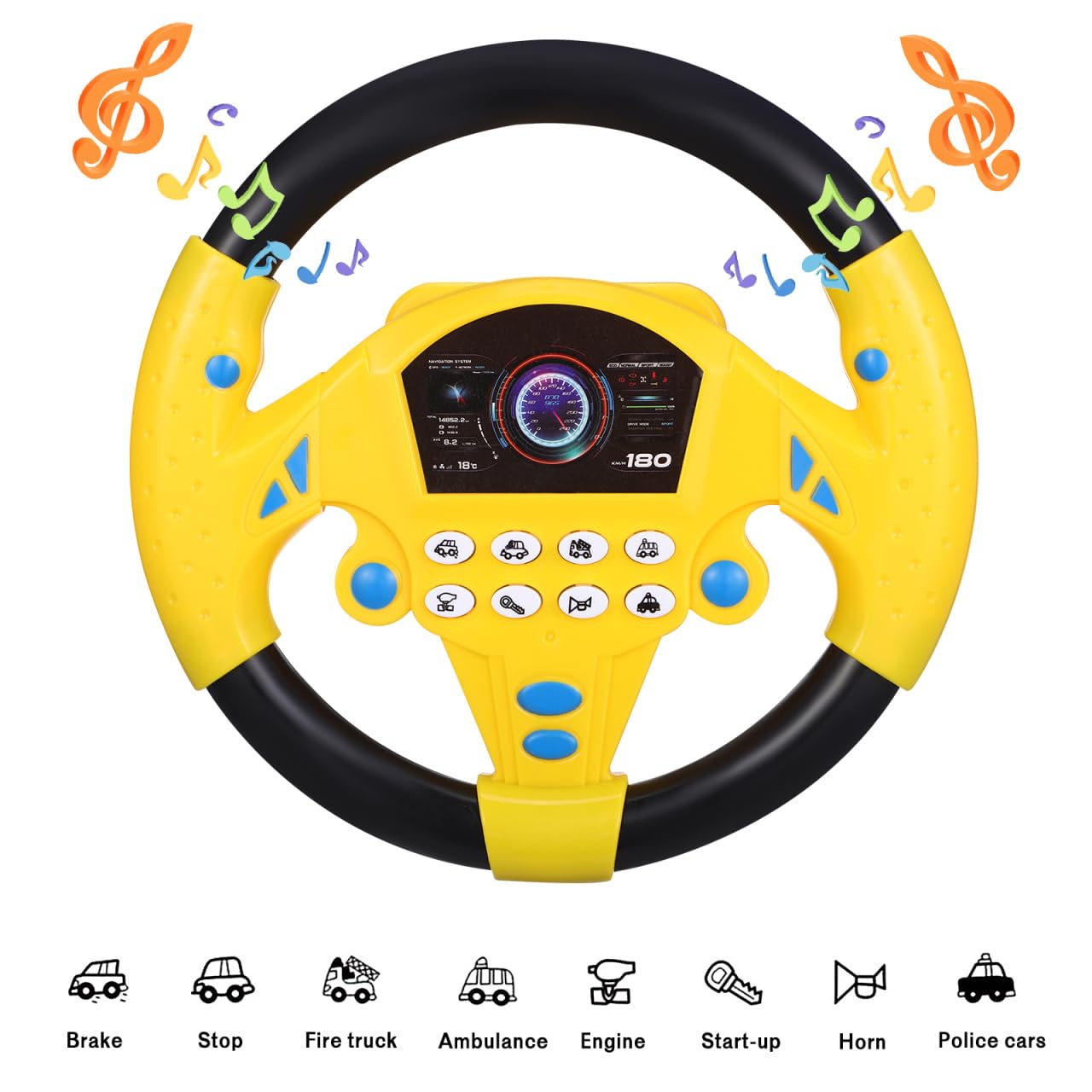 Homoyoyo 2Pcs Toy Steering Wheel for Kids, Simulated Driving Controller with Music for Car, Fake Steering Wheel Electric Early Learning Educational Toy for Boys and Girls (1Black&Yellow/1Powder&Blue)