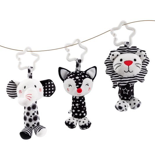 JINBOBUBU Black & White Baby Wind Chime Hanging Toys - High Contrast Rattles for Newborns 0-12 Months, Stroller & Car Seat Mobile, Hanging Rattle Toys for Babies, Clip Hanging Plush Squeeze Toys