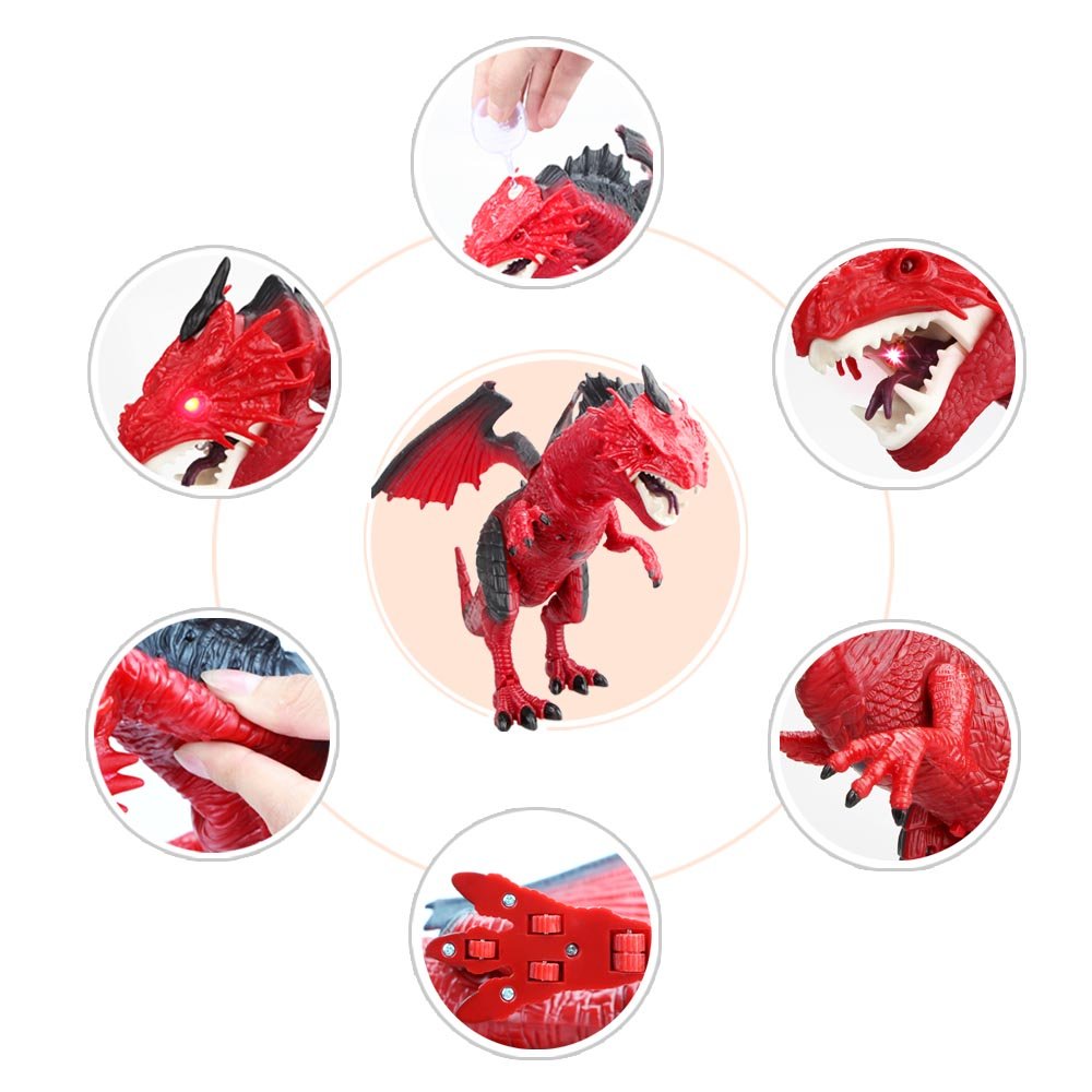 Betheaces Remote Control Dinosaur,Dragon Toy for Kids Boys Girls Red Dragon Figures Learning Realistic Looking Large Size with Roaring Spraying Light Up Eyes for Birthday Xmas Gifts (Style-1)