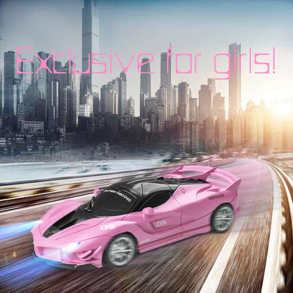 Yomwet Remote Control Car, Pink RC Cars for Girls, Rechargeable RC Racing, Electric Power On Road High Speed Drift Model Vehicle Toy with Led Headlight, Birthday for Kids Age 3+