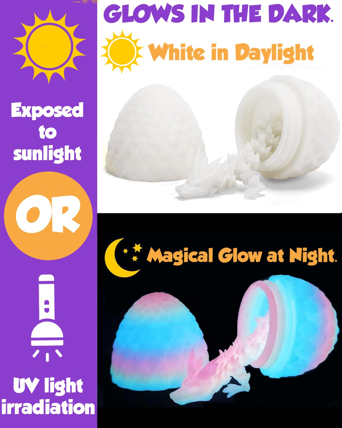 Ivrmtal 4PCS 3D Printed Dragon Eggs with Dragon Inside, Prefilled Easter Eggs with Toys for Kids 3D Printing Crystal Dragon Animals Easter Basket Stuffers and Essentials Dragon Gifts for Boys Girls