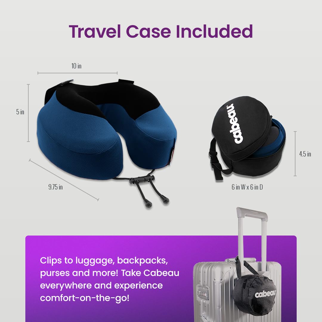 Cabeau Evolution S3 Travel Pillow – Straps to Airplane Seat – Ensures Your Head Won’t Fall Forward – Relax with Plush Memory Foam – Quick-Dry Fabric Keeps You Cool and Dry (Indigo)…