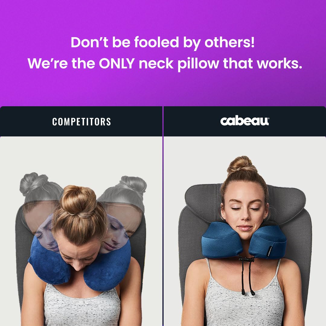 Cabeau Evolution S3 Travel Pillow – Straps to Airplane Seat – Ensures Your Head Won’t Fall Forward – Relax with Plush Memory Foam – Quick-Dry Fabric Keeps You Cool and Dry (Indigo)…