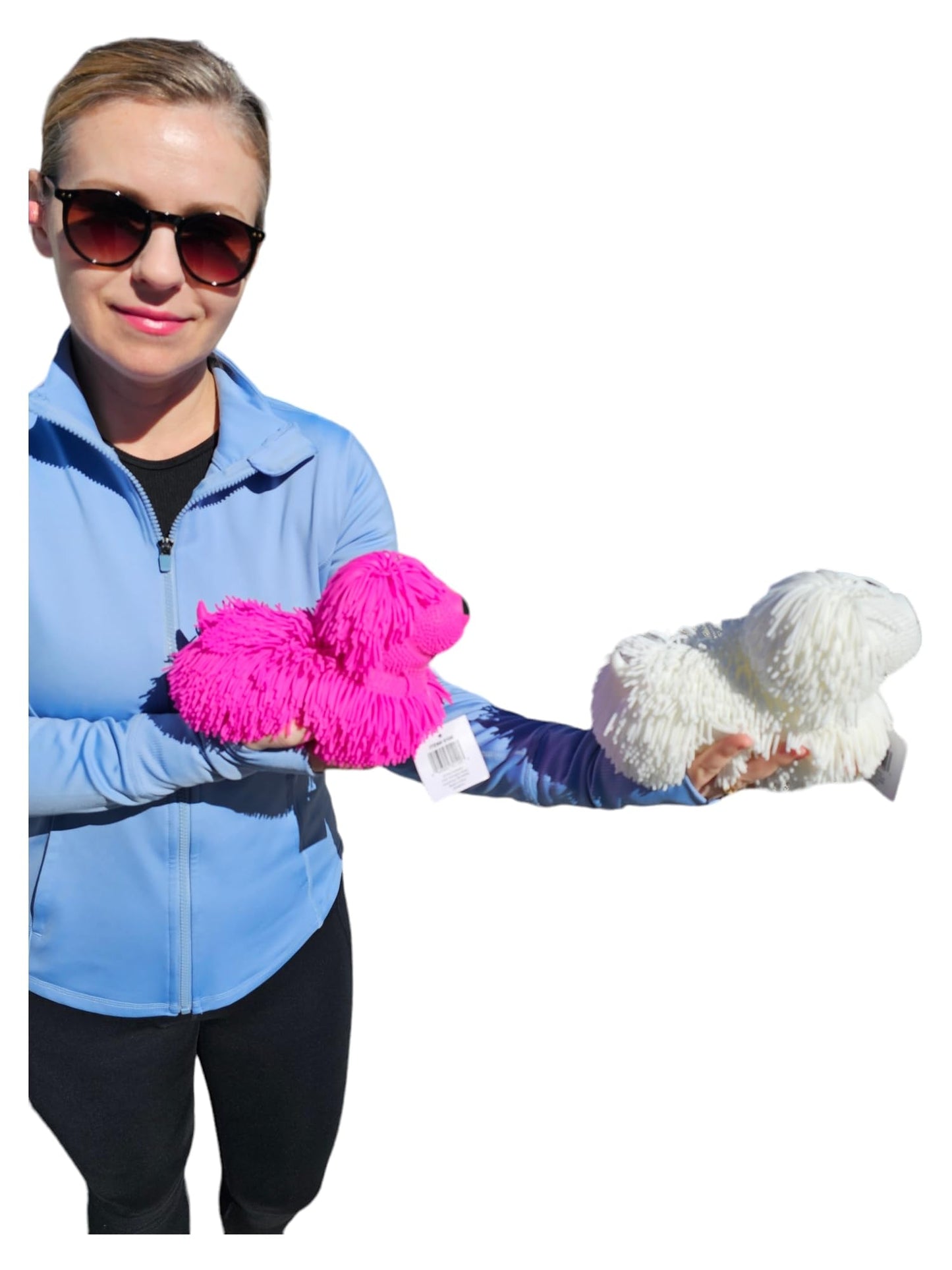 Zugar Land Soft Shaggy Puffer Dog Toy (1 White) (8" x 5") Rubber. Filled with air for a Fun Squishy Stretchy Fidget Experience.