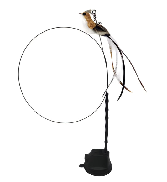 CUTIE PAW PAL Interactive Suction Cup Cat Toy for Indoor Cat, Long Tail Feather Bird, Spring Wire Suctions to Ground, Hands Free Bird Simulation Cat Toy Wand Set that Sticks to Floor, Feathers & Bells