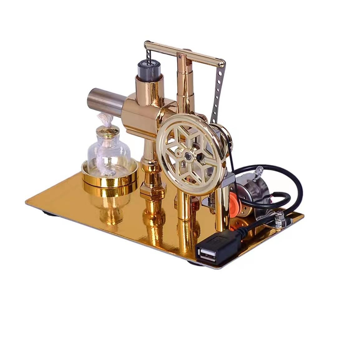 PUOSUO Hot Air Stirling Motor Power Generator Alpha Engine Model with LED Lights Kit Teaching Stirling Engine Kit for Adults Desktop Educational (D)