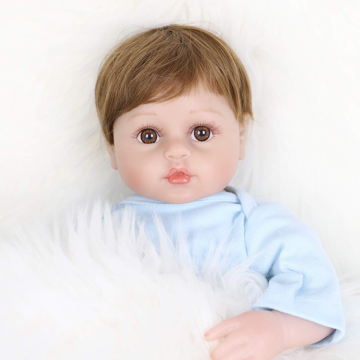 ENADOLL Reborn Baby Doll Realistic Silicone Vinyl Baby Blue Dog Boy 16 inch Weighted Soft Body Lifelike Doll Gift Set for Ages 3+