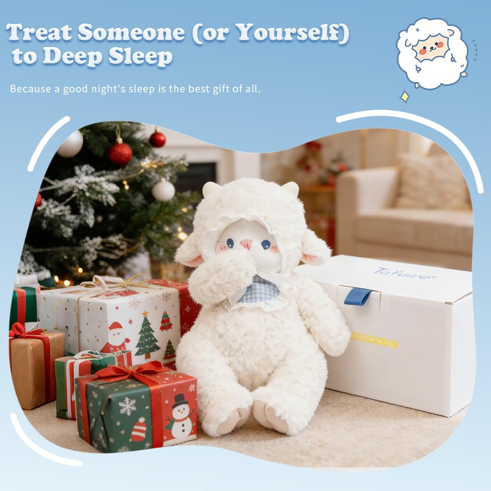 Tatuire Weighted Stuffed Animals White Lamb 14.6 inches Sheep Plush with Blue Eyes, Soft Baby Gift for Kids Girls Women Birthday.