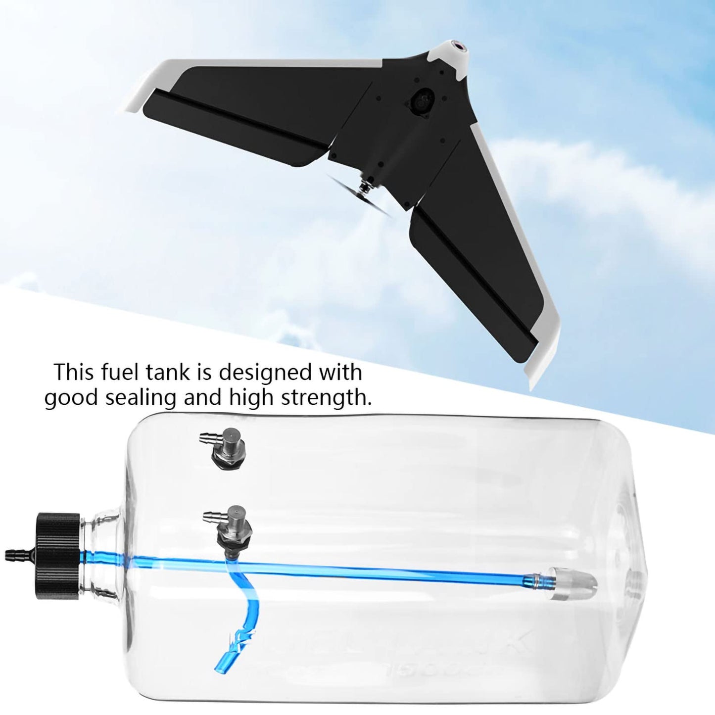RC Airplane Fuel Tank,Transparent High Strength Sealed 1500ml Capacity CNC Machined Metal Fuel Container for 150-200cc Aircraft Enthusiasts Hobbyists Flying Competitions