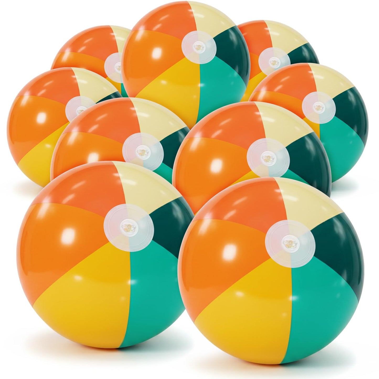 MiniInflat 12 Pcs Inflatable Beach Balls Bulk for Kids Orange Green Tropical Jumbo Big Stripe Beach Balls Water Games Summer Swimming Luau Baby Shower Birthday Party Decor Favors (16 Inch)