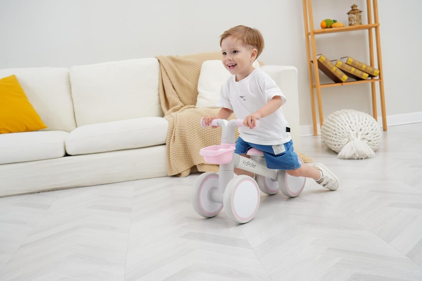 KidRoller Kid's Balance Bikes for 1 Year Old Boys and Girls, 12-24 Months Toddler Ride-on with Adjustable Seat and a Front Basket, First Birthday Gifts (White)