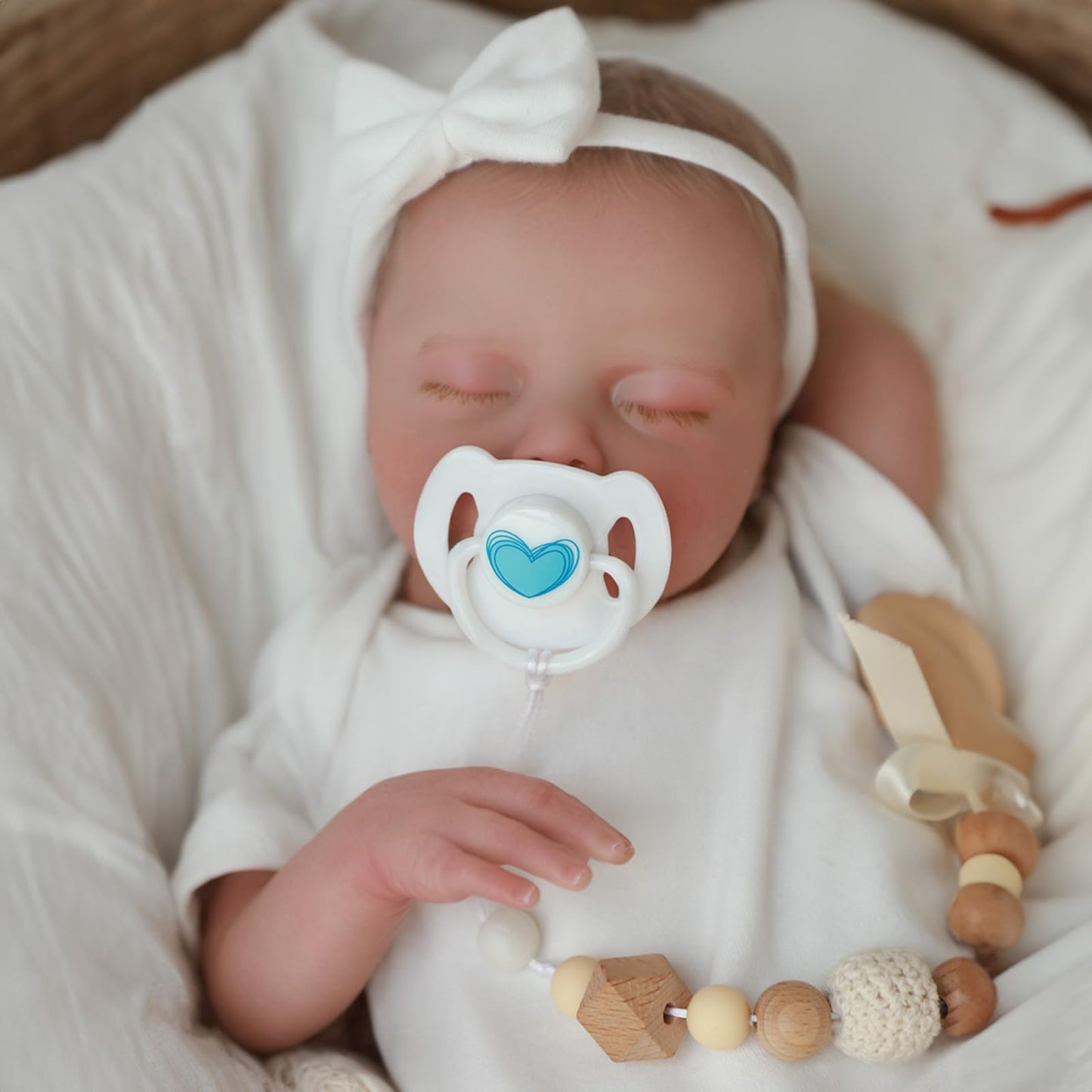 SCOM 18" Sleeping Reborn Baby Doll Girl – Realistic Newborn Sleeping Baby, Soft Weighted Cloth Body & Vinyl Limbs, with Cute Feeding Accessories Toy, Lifelike Toy for Kids Age 3-8