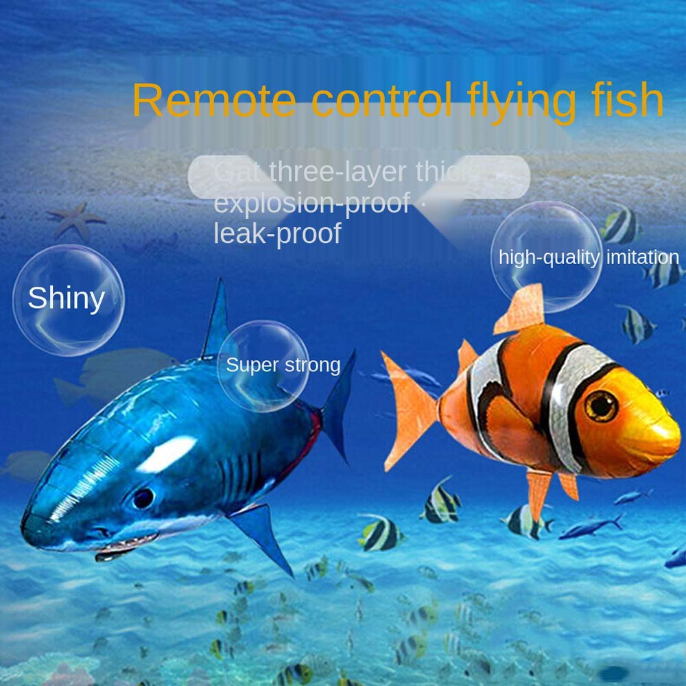 Remote Control Shark Toys Swimming Fish RC Animal Toy Infrared RC Fly Air Balloons Clown Fish Toy Gifts Party Decoration Balloon ANTI-GRAVITY INDOOR TOY HOVERS and FLOATS in MID-AIR (Blue)