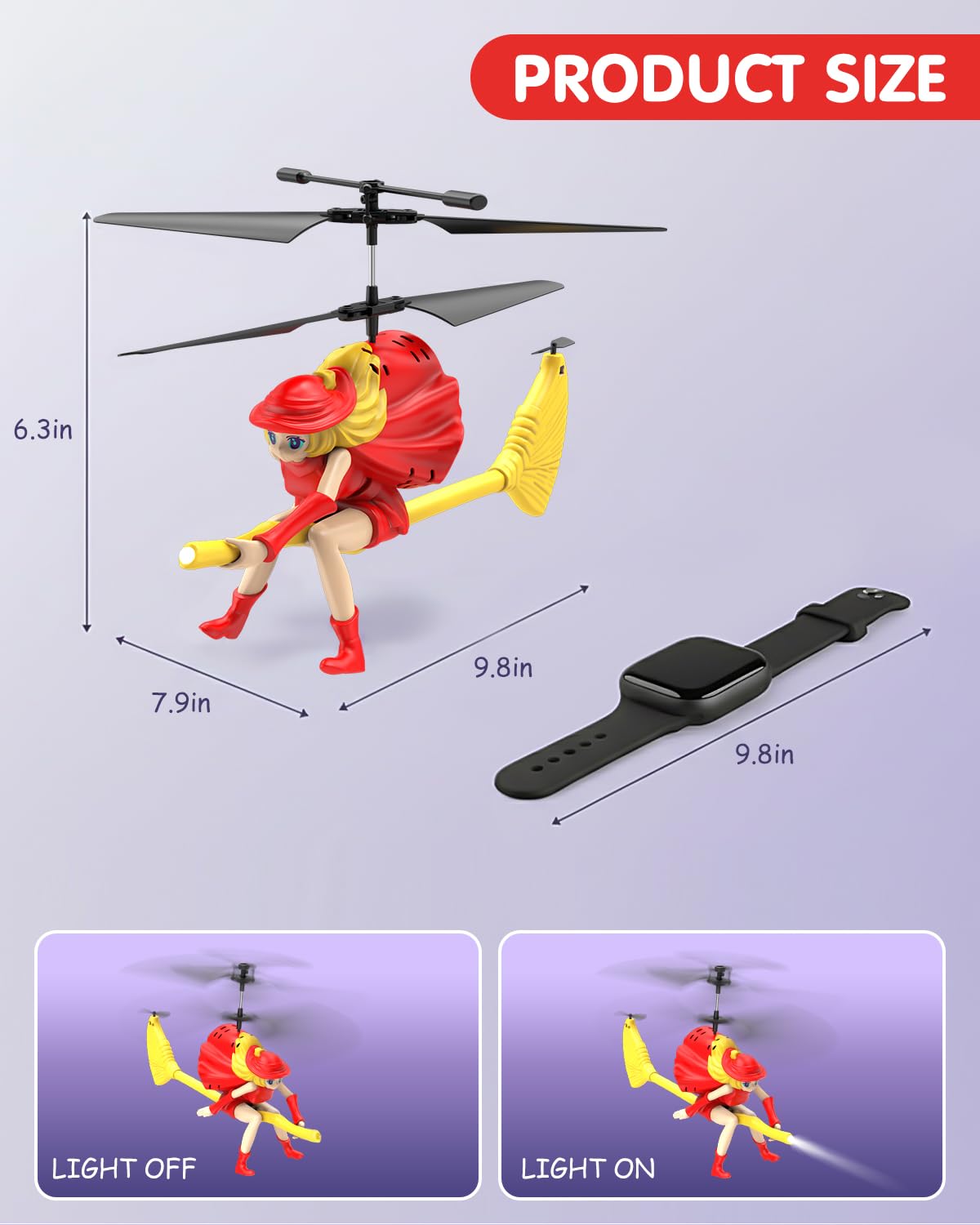 NEVZAN RC Helicopter Toy for Girls, Flying Witch Remote Control Helicopter with LED Lights, Indoor Outdoor Flying Toy for Kids, Cute Cartoon Gifts for Girls Age 6+