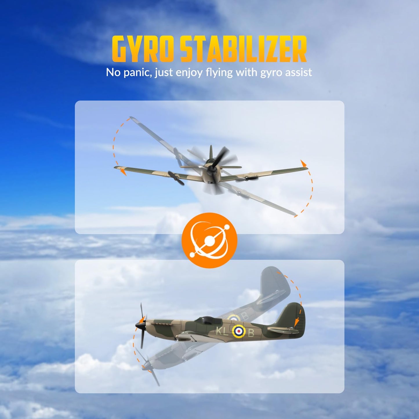 volantexrc RC Plane 3 Channel Remote Control Plane Fighter Spitfire with 6-axis Gyro, 2.4GHz RTF Radio Controlled Aircraft Easy to Fly for Beginners Adults (76205 RTF)