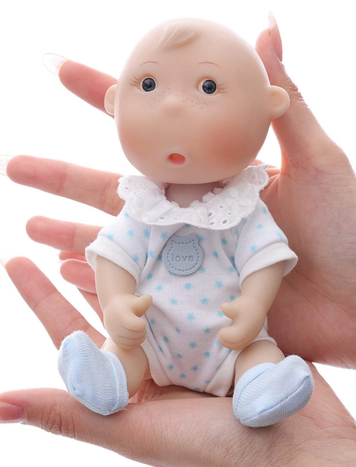 Cloveray Cute Potato Baby Doll, 7 Inch Mini Baby Doll with 5 Movable Joints, Thumb-Sucking Pose, Full Vinyl Doll Gift for Kids and Collectors, Ages 3+ (Blue)