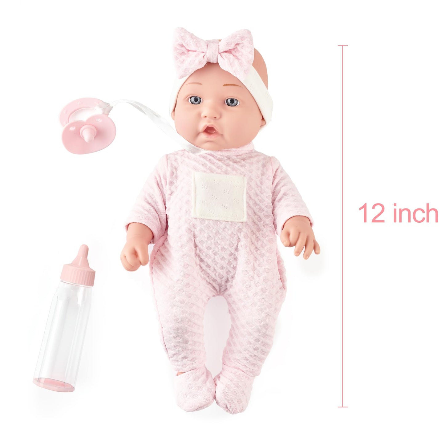 eDollable 12 Inches Realistic Baby Doll Playset in Gift Box Includes Pacifier, Bottle, and Soft Blanket, Newborn Baby Doll Toy for Toddler Girls