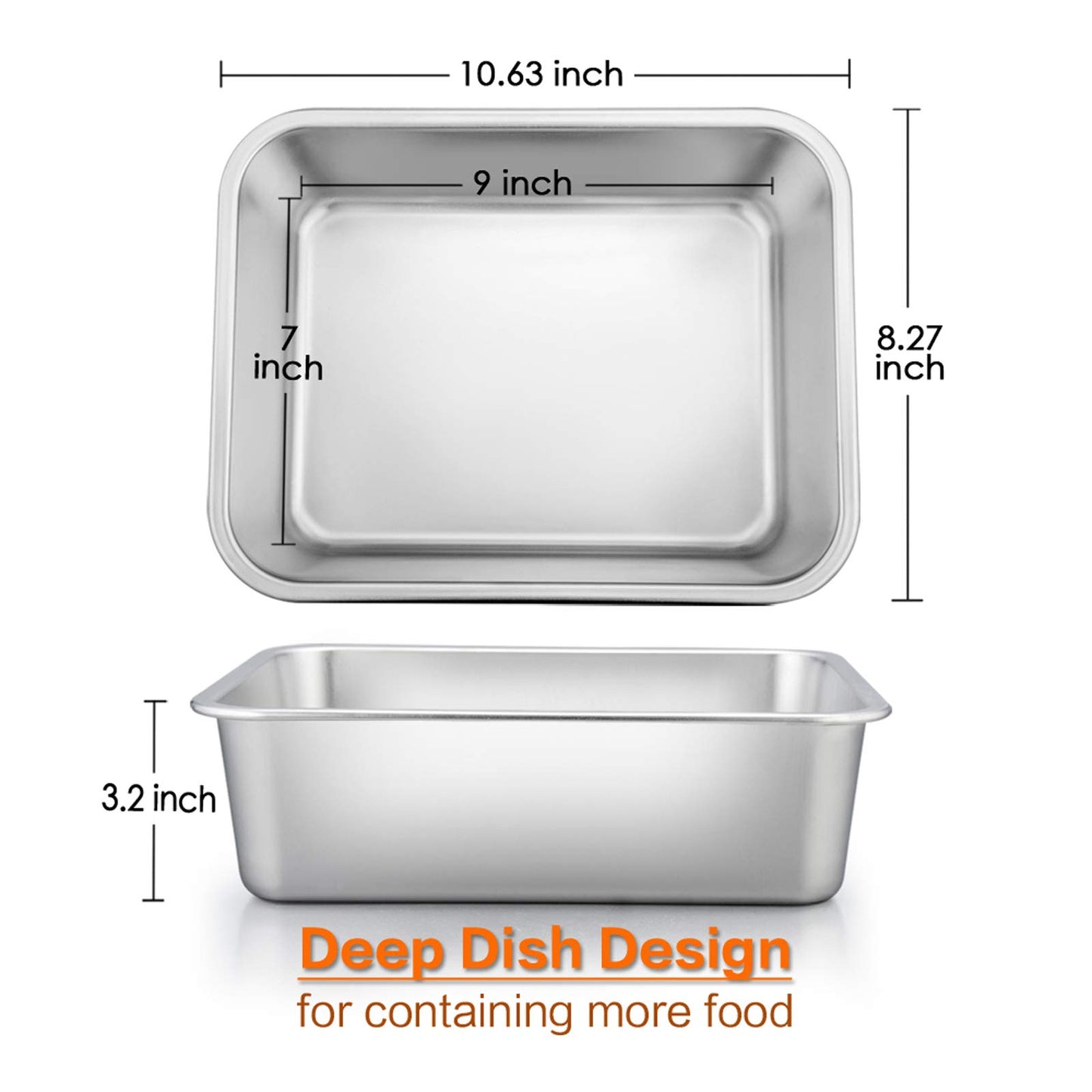 Lasagna Pan Set of 2, E-far Rectangular Deep Cake Baking Pans, Small Roaster Baking Dish Stainless Steel, 10.6x8.3x3.2 Inches, Non-Toxic & Heavy Duty, Dishwasher Safe