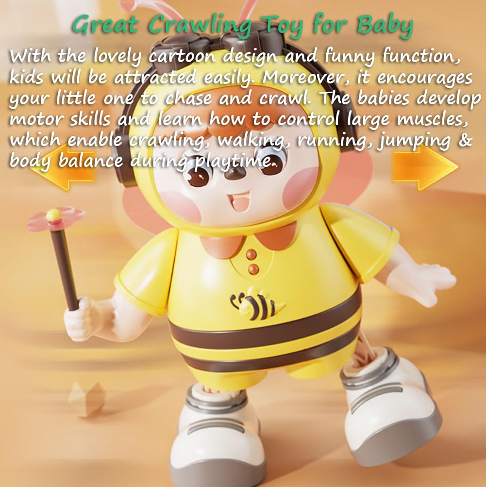 Miracland Dancing Bee Musical Toy - Baby Crawling Robot with Cool Lights & Dynamic Music, Moving Legs, Twisting Body & Moving Eyes (Pink Wings)