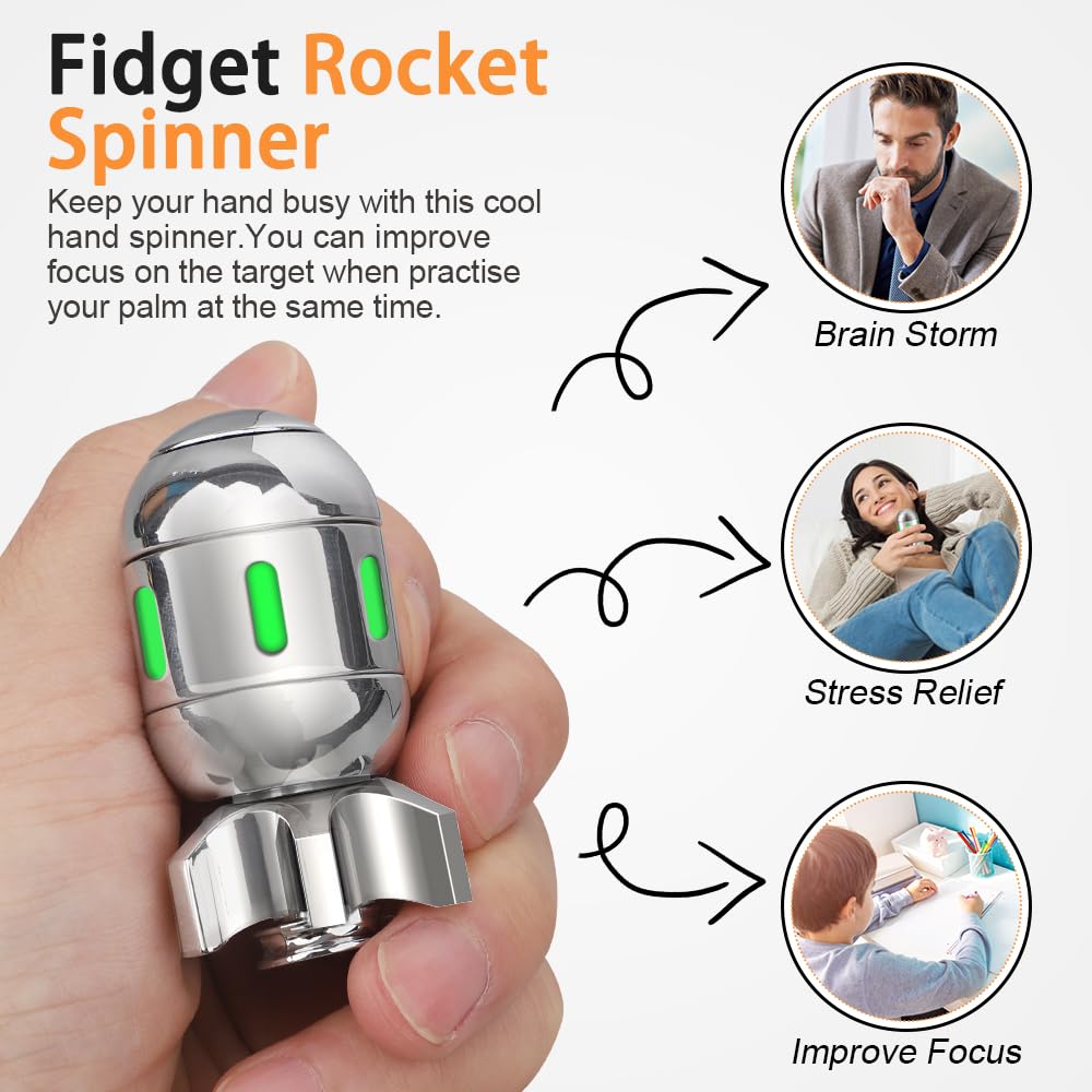 Atomic Bomb Fidget Spinner Toy, Glow in the Dark Desk Toy Decor, Metal EDC Fingertip Gyro, Stress Relief Gadget for Office Classroom, Novelty Gifts for Adults Dad Teens Men (with Carrying Case)