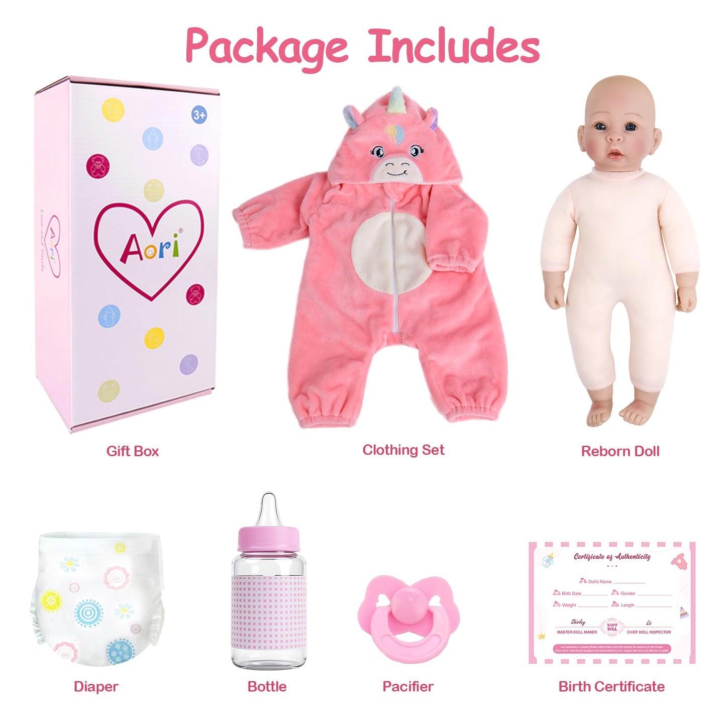 Aori 17 Inch Baby Dolls Realistic Doll with Ultra Real Life Soft Body & Pink Outfits for Girls 3+ | Pretend Play, Dress Up, Nursery Decor