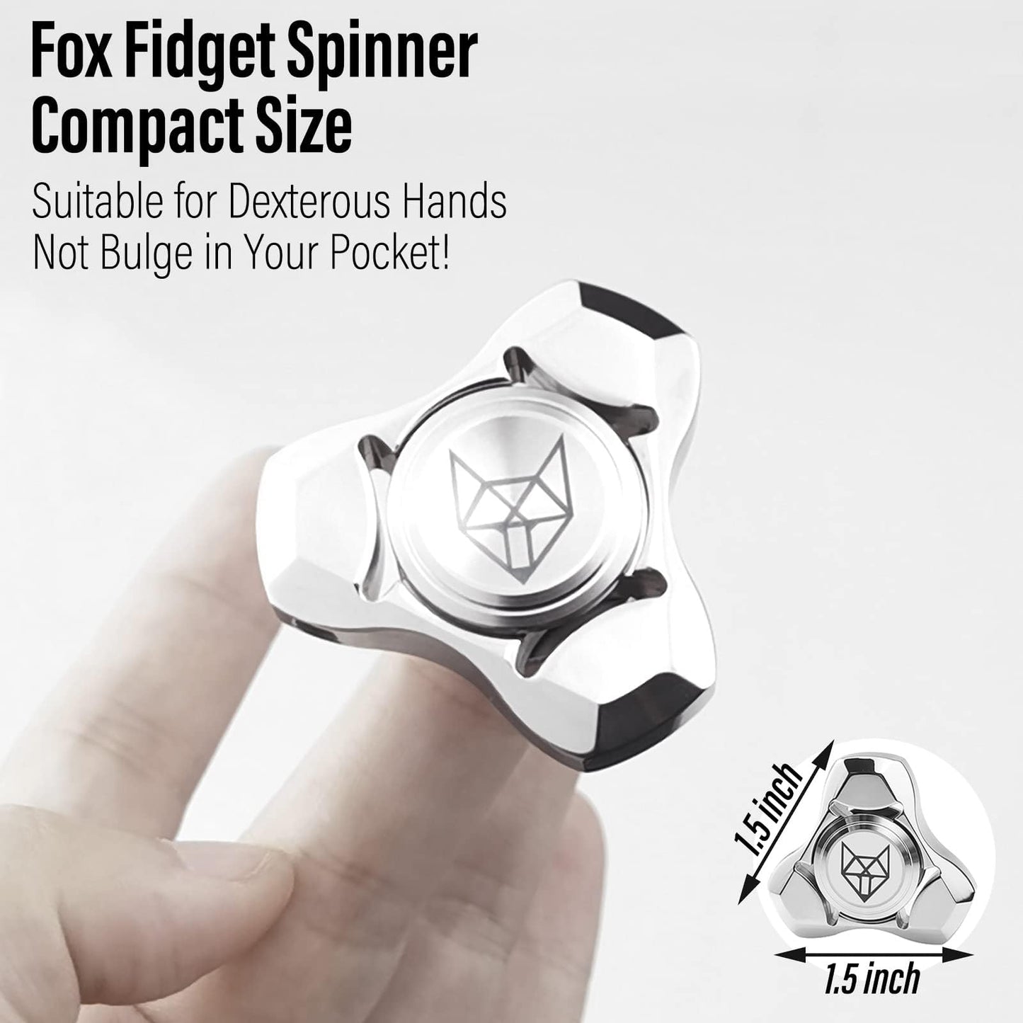 FREELOVE Metal Fidget Spinner for Adults, Stainless Steel Heavy Spinning Toys, Small Mini Fox Hand Gyro, Bearing Premium Long High Spin Fidget Block, Silver