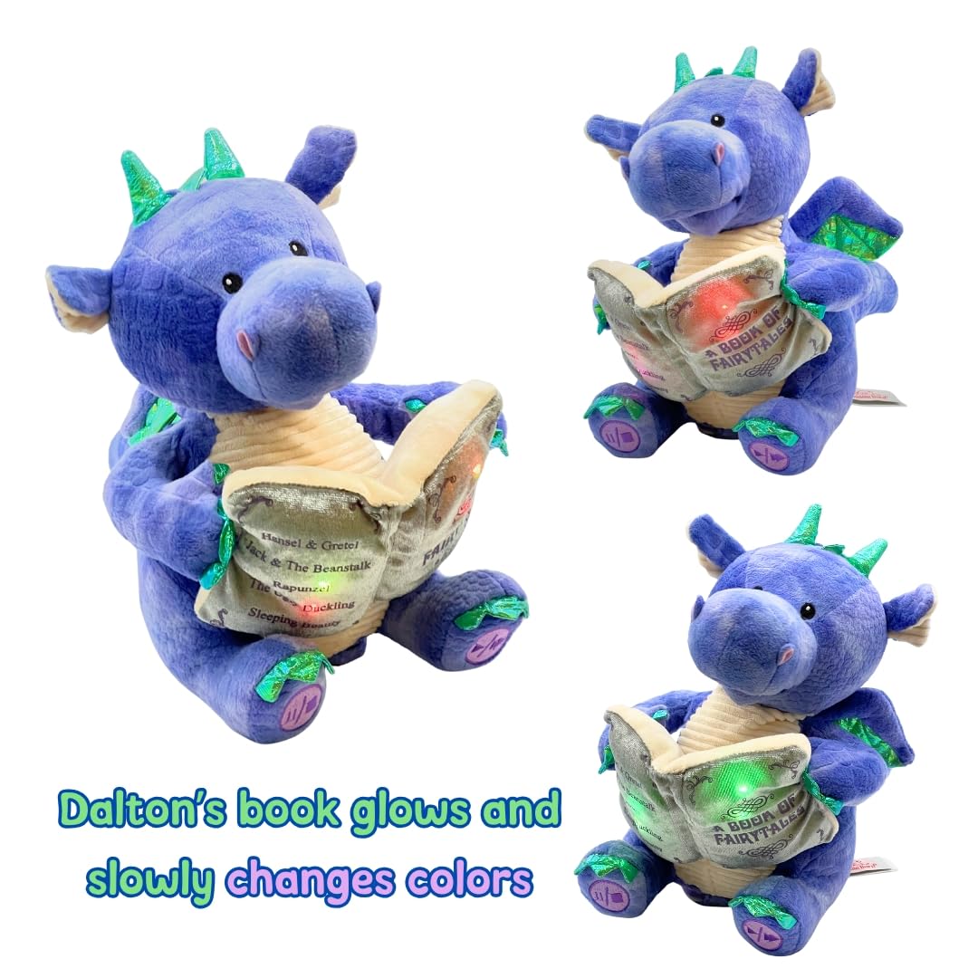 Cuddle Barn | Dalton The Storytelling Dragon with Light Up Book - Animated Stuffed Animal Plush Toy | Mouth Moves, Head Sways | Recites 5 Fairy-Tales - 11" Height