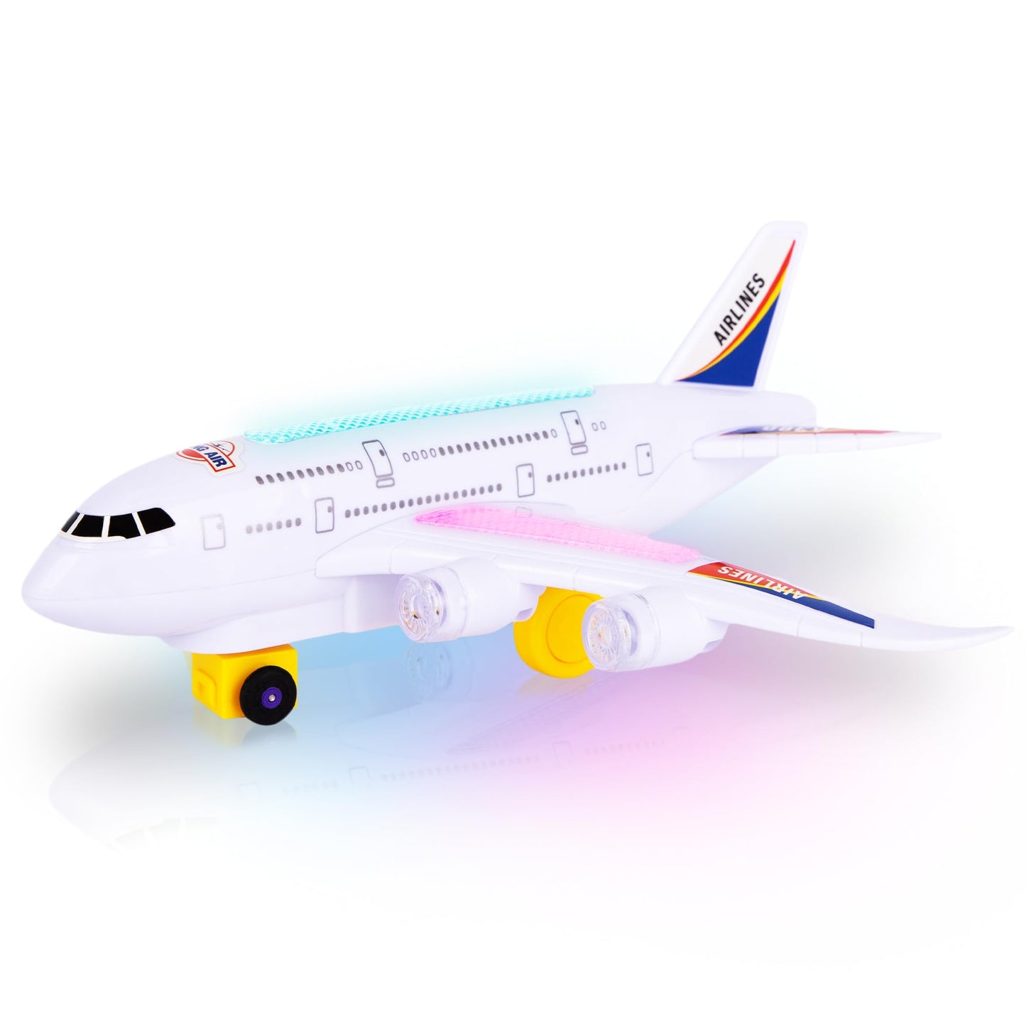 ArtCreativity Light-Up Airplane Toy with Bump & Go Action, Flashing LED Lights & Takeoff Sounds – Kids Airplane Toy with Moving Wheels – Fun Birthday Gift for Boys & Girls Ages 3-8
