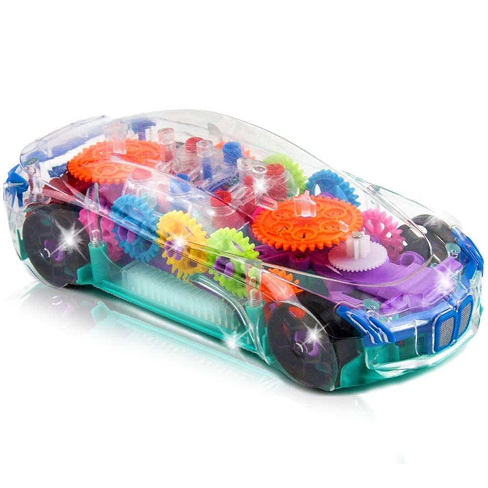 ArtCreativity Light Up Transparent Airplane & Car Toys: Bump and Go Fun with Moving Gears, Music, LED Effects, Ages 3+, Great Birthday Gift Ideas (2PC Set)