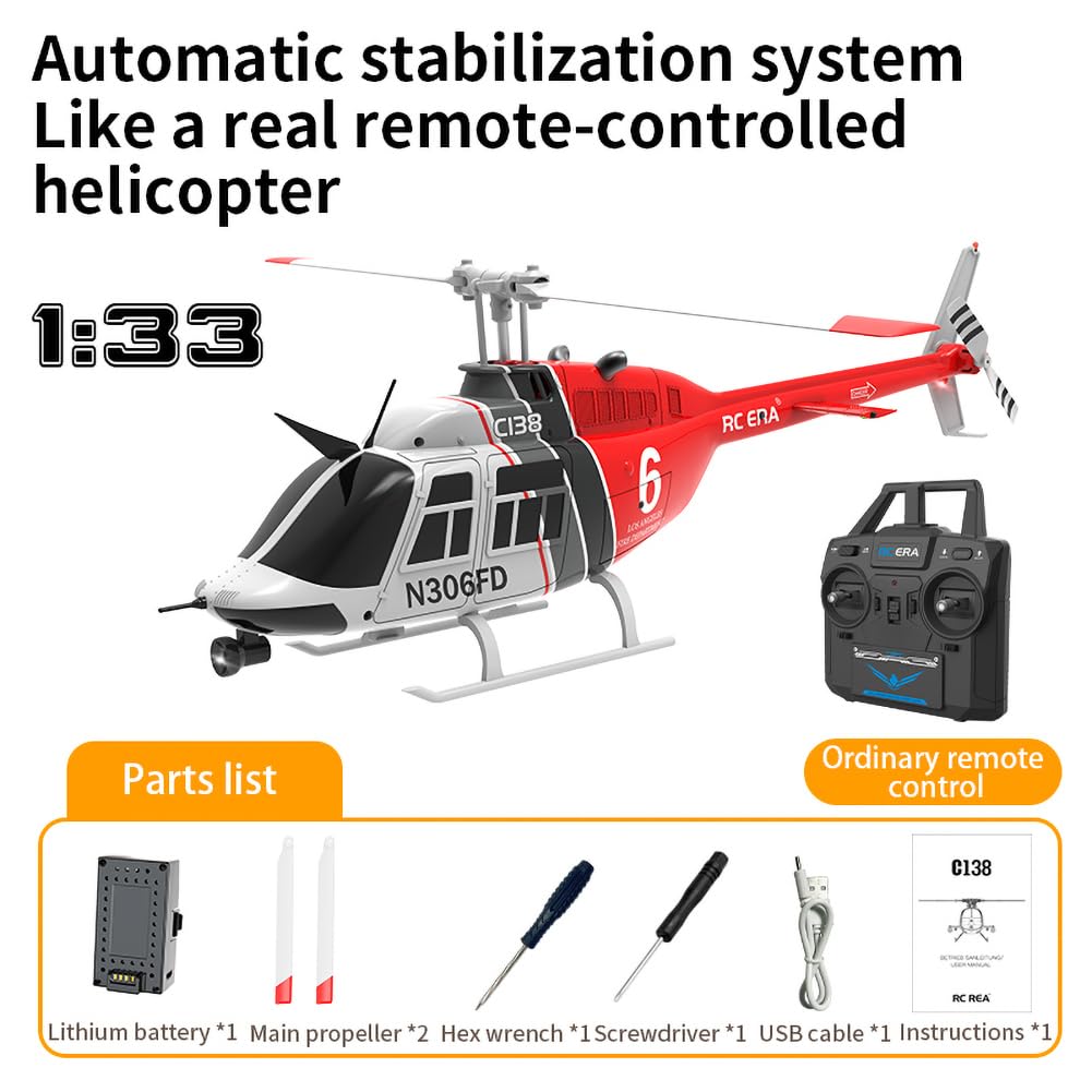 FLYCOLOR C138 RC Helicopter 2.4G 6CH 6-Axis Gyro Altitude Hold 1/33 Remote Control Plane Ready to Fly RTF(RED-White)
