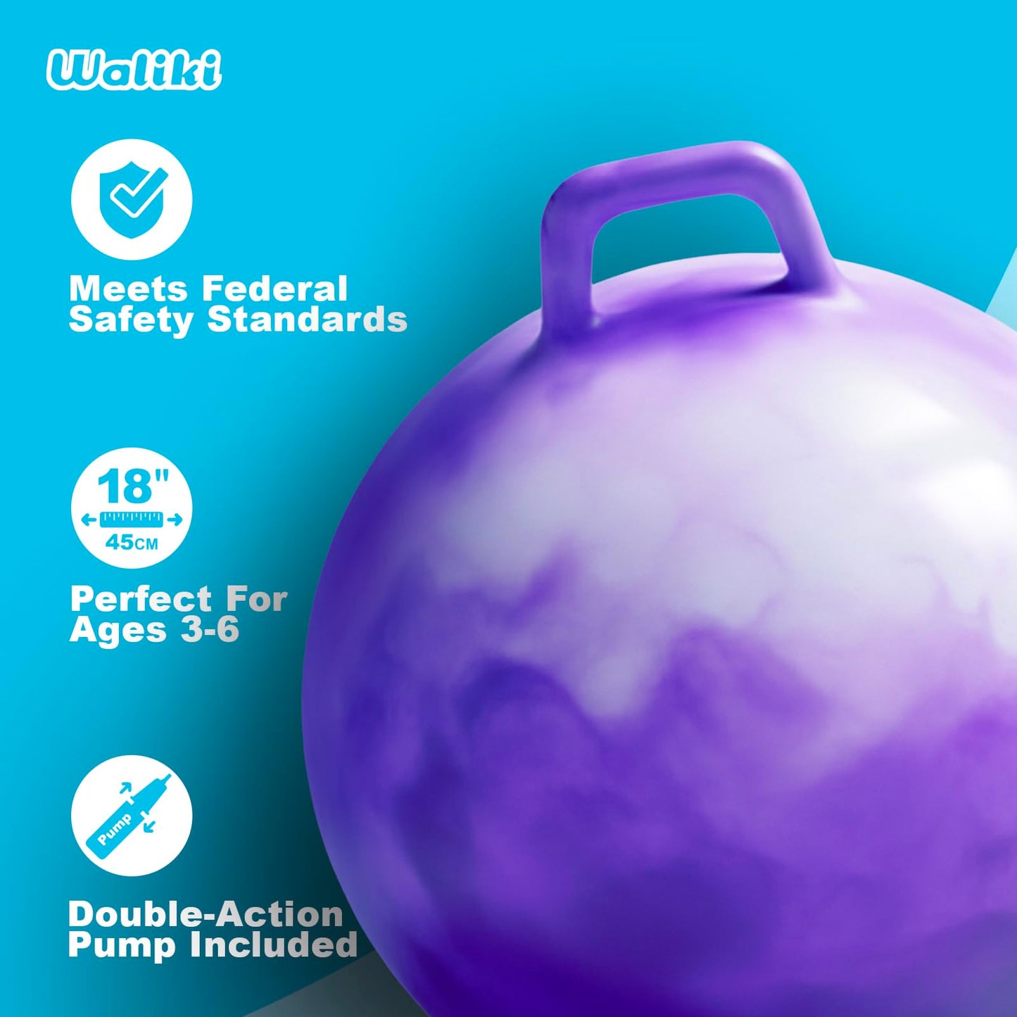 WALIKI Hopper Ball Toy for Girls 3 4 5 or 6 Years Old | Hippity Hop Ball | Jumping Hopping Ball | Cool Birthday Gift | Purple | 18"